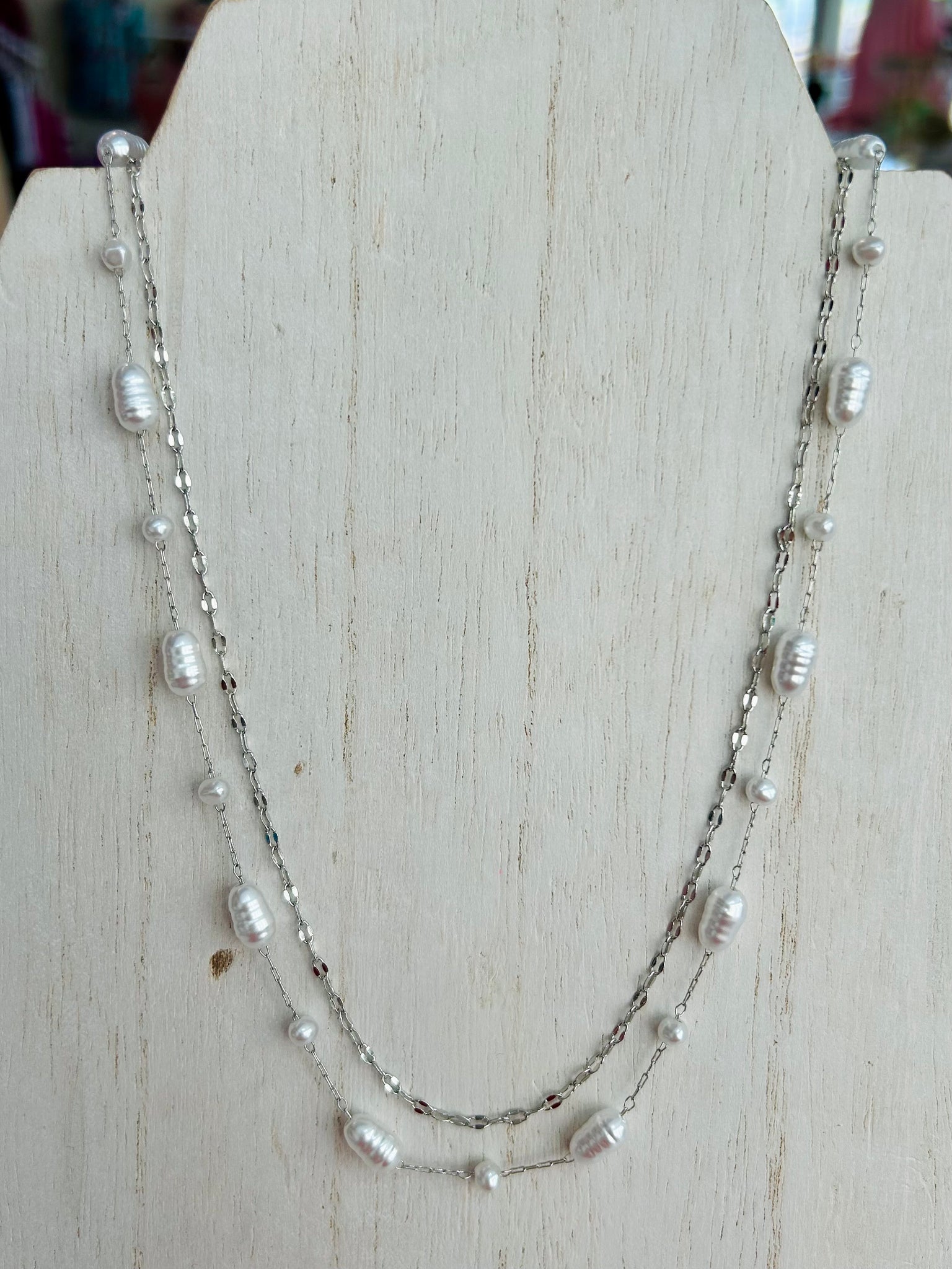 Layered Pearl Necklace - Silver