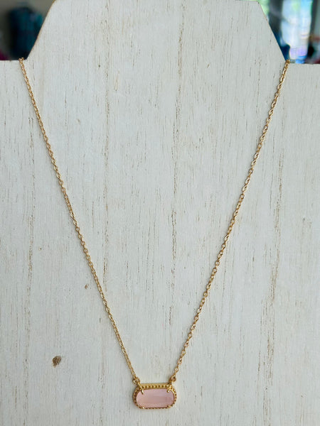 Glass Crystal Pendant Necklace - Light Pink