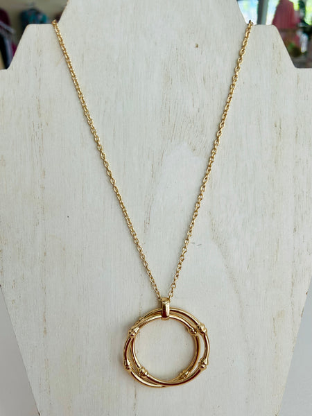 Long Double Hoop Pendant Necklace - Gold
