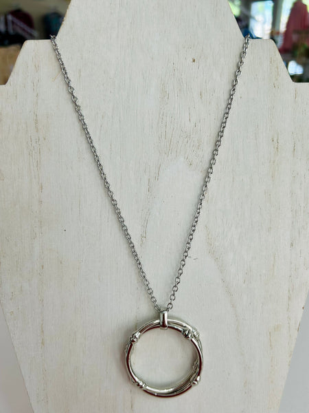 Long Double Hoop Pendant Necklace - Silver