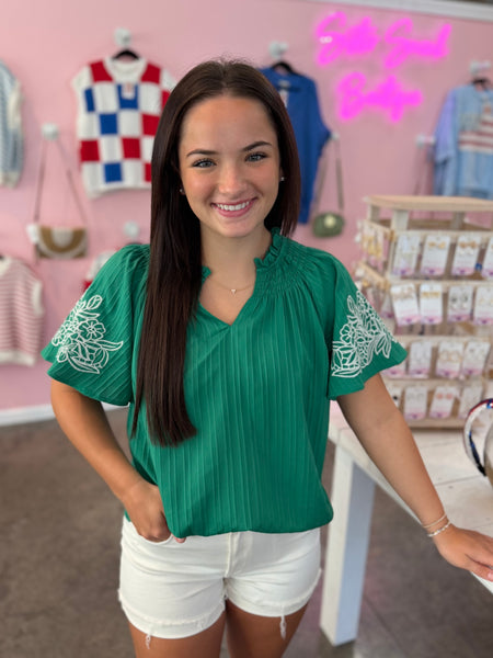 Sweet Carolina Embroidered Top - Green