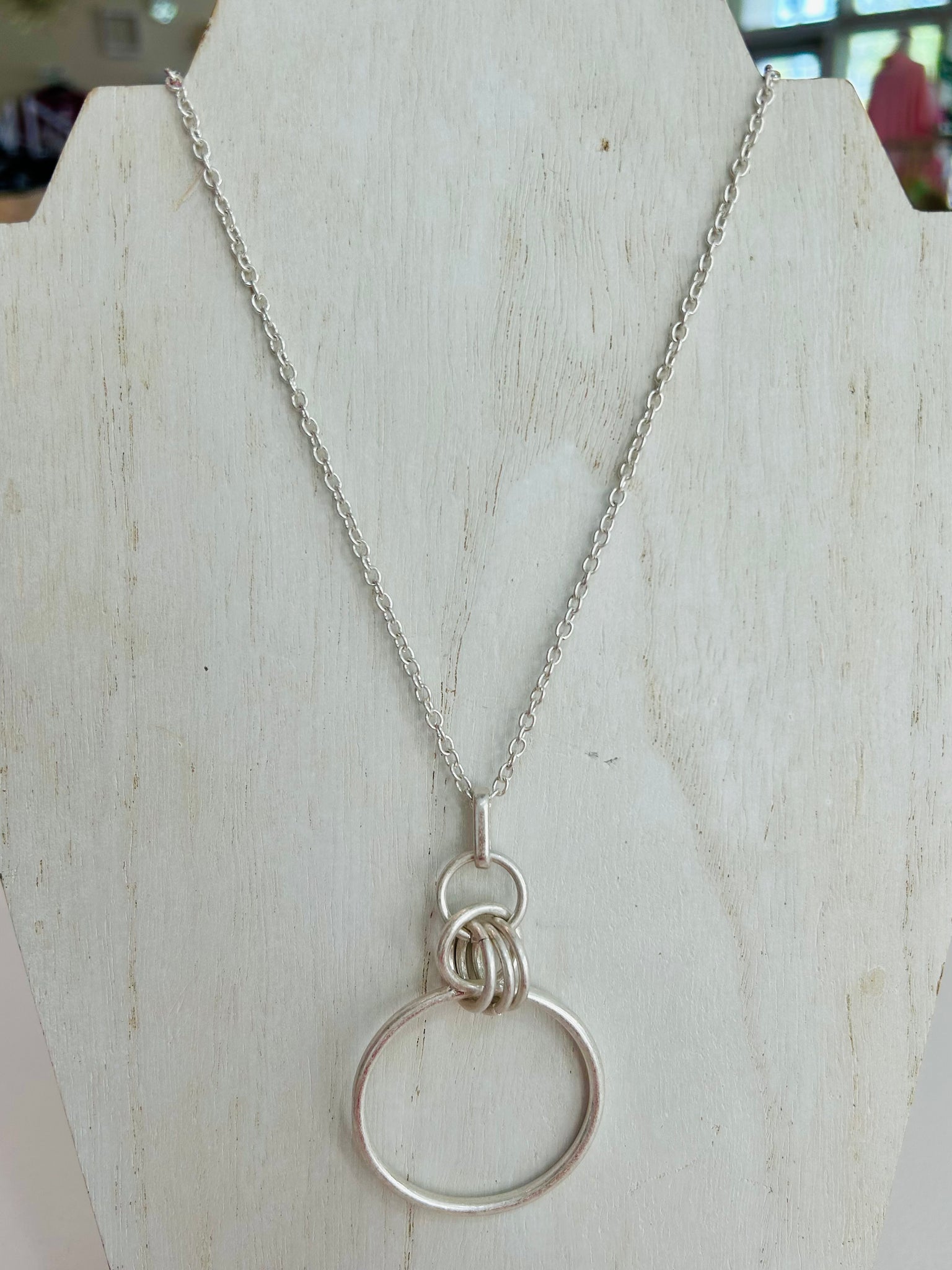 Circle Pendant Long Necklace - Silver