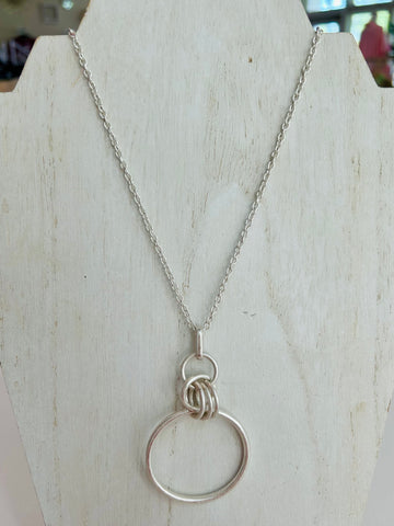Circle Pendant Long Necklace - Silver