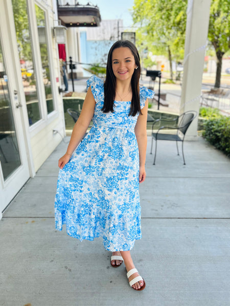 Sweetest Dreams Floral Midi Dress - Blue