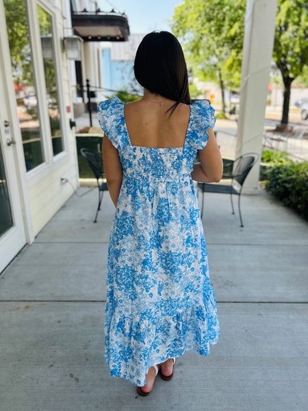 Sweetest Dreams Floral Midi Dress - Blue