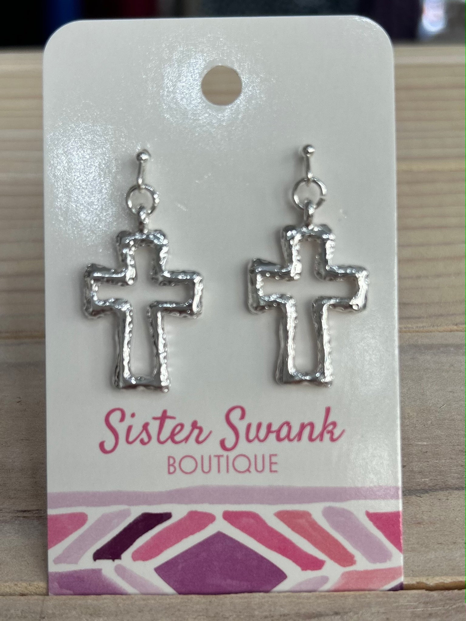 Mini Cross Drop Earrings - Silver