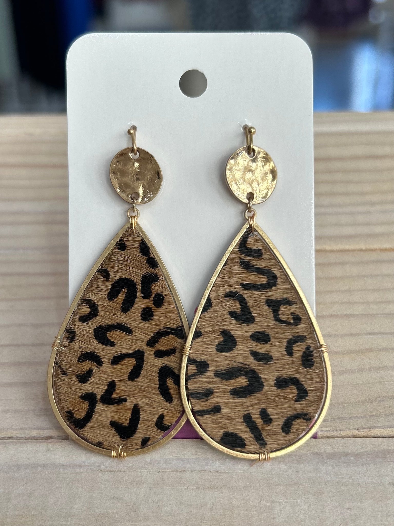 Leopard Print Teardrop Earrings - Brown