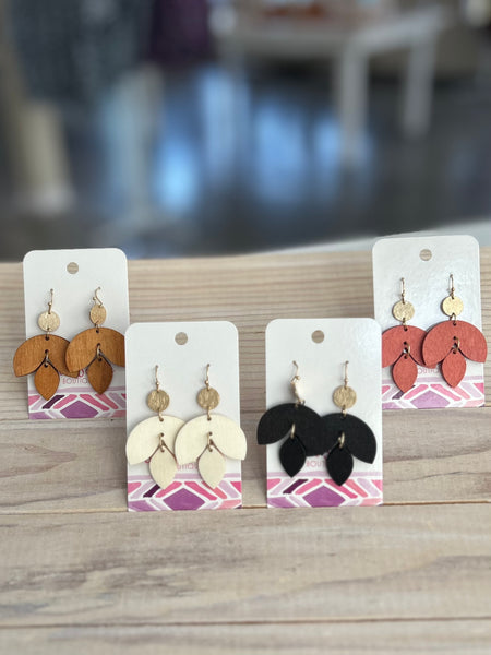 Wooden Leaf Drop Earrings