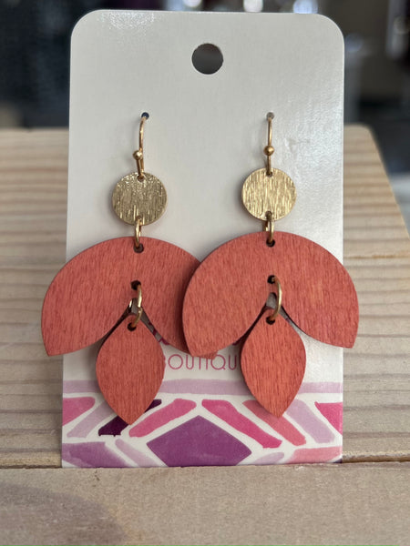 Wooden Leaf Drop Earrings