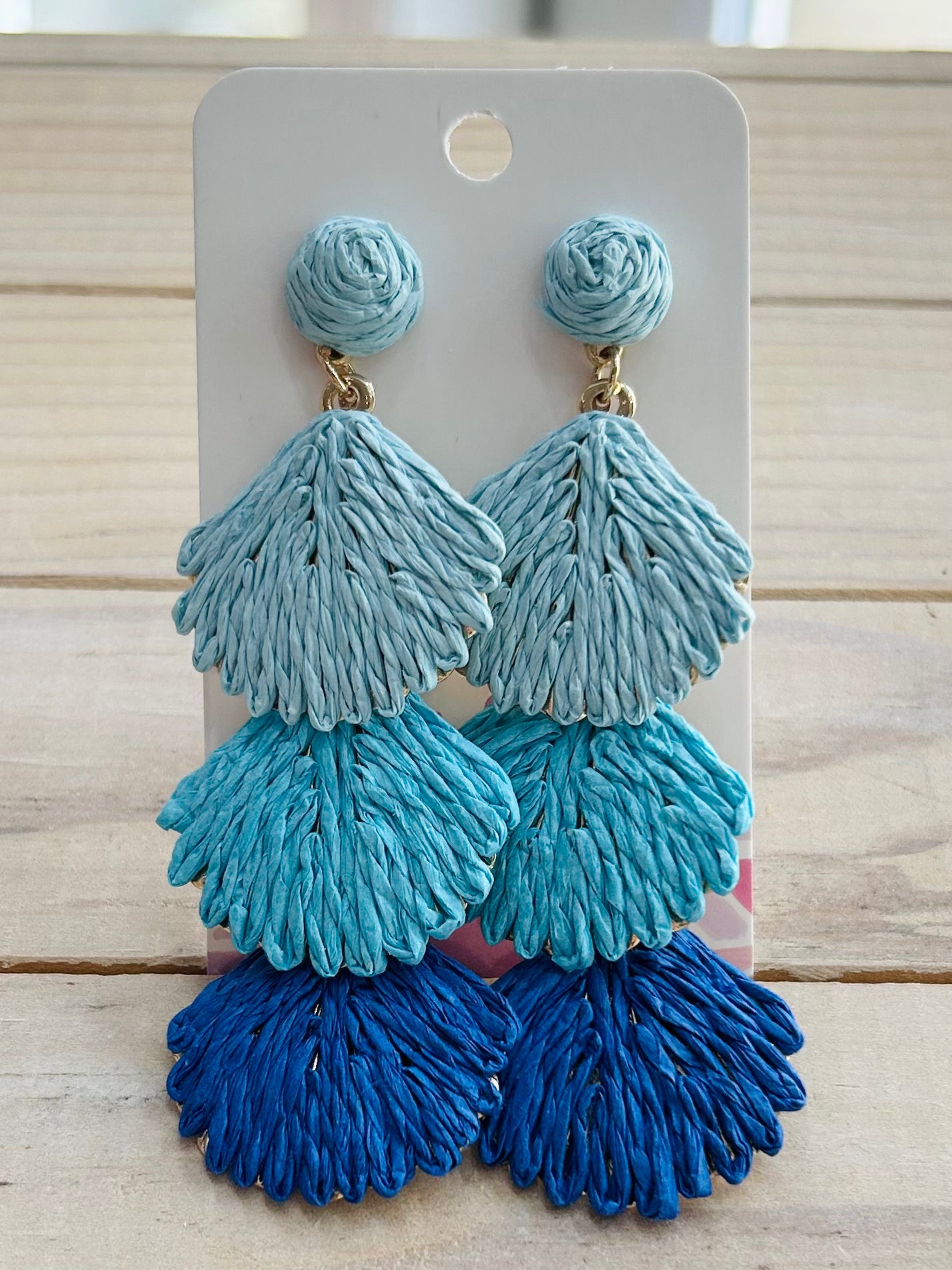 Linked Raffia Shell Drop Earrings - Blue