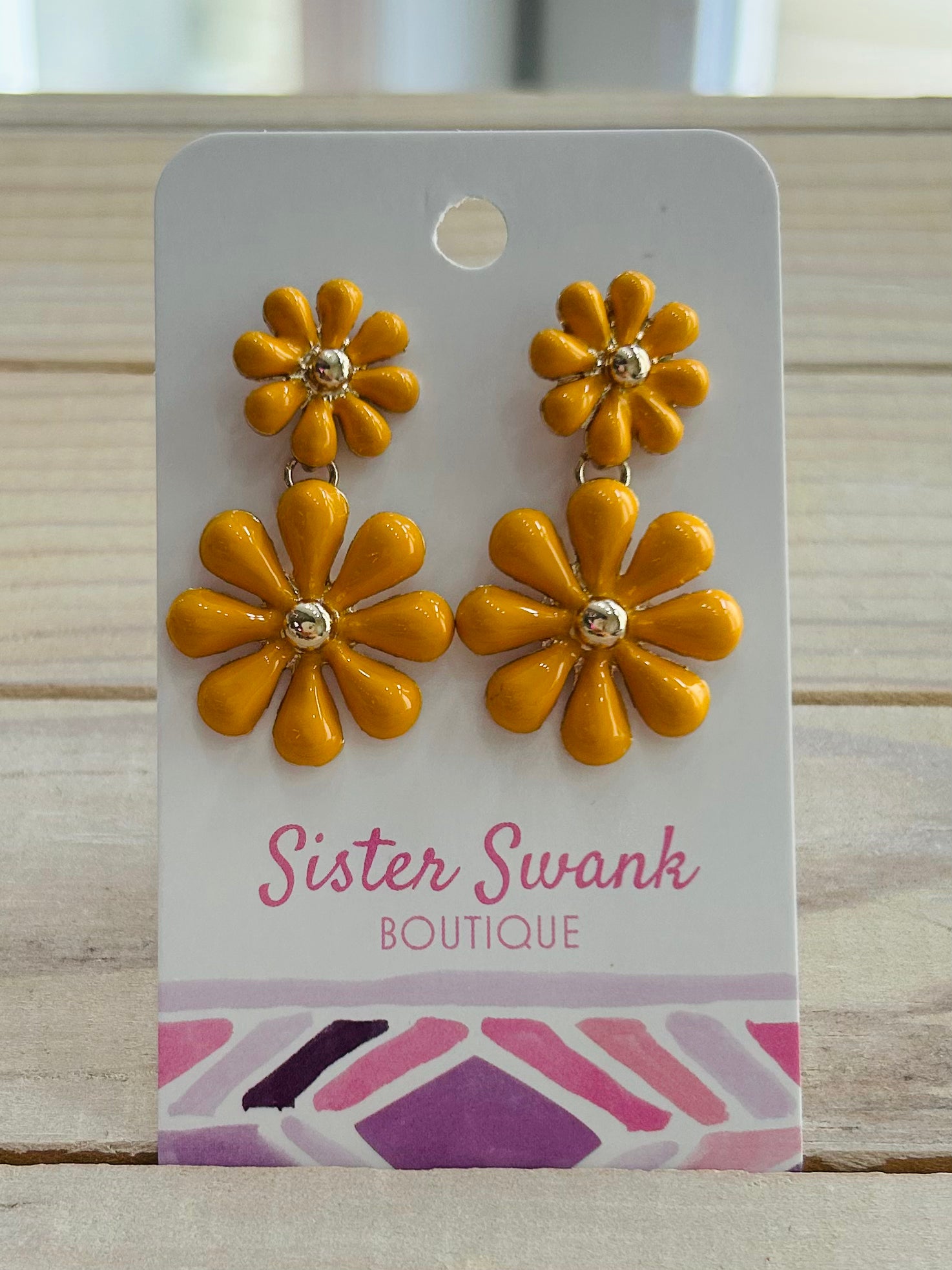 Linked Enamel Flowers Drop Earrings - Yellow