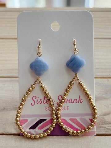 Clover Beaded Teardrop Dangle Earrings - Blue