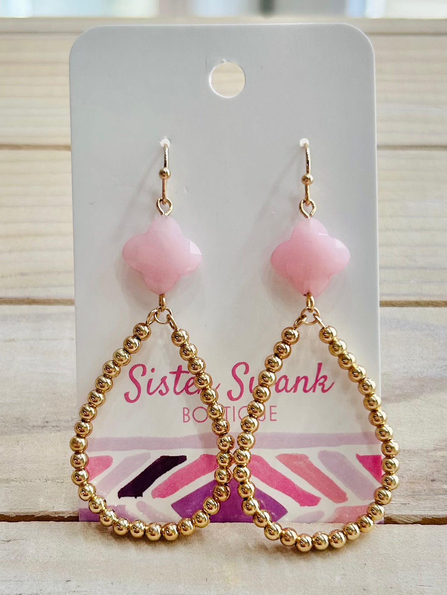 Clover Beaded Teardrop Dangle Earrings - Pink