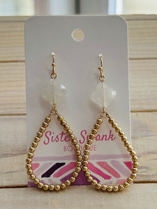 Clover Beaded Teardrop Dangle Earrings - White
