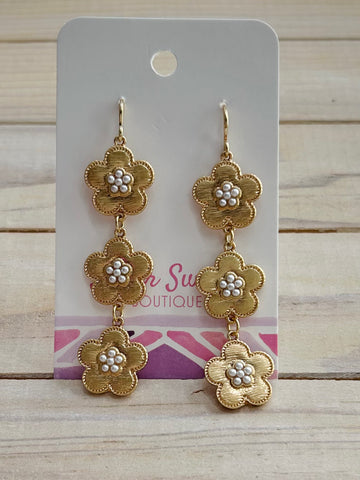 Linked Metal Flowers Dangle Earrings - Gold