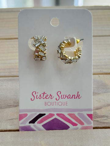 Rhinestone Studded Hoop Earrings - Crystal