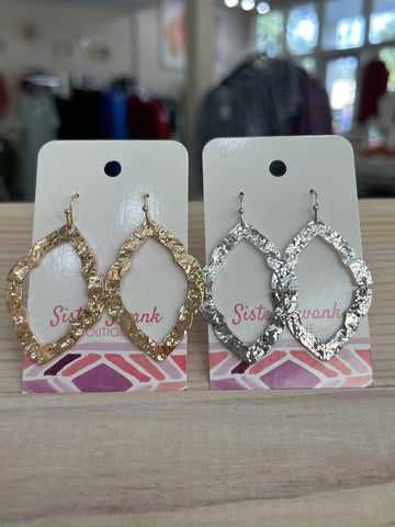 Hammered Geometric Metal Drop Earrings