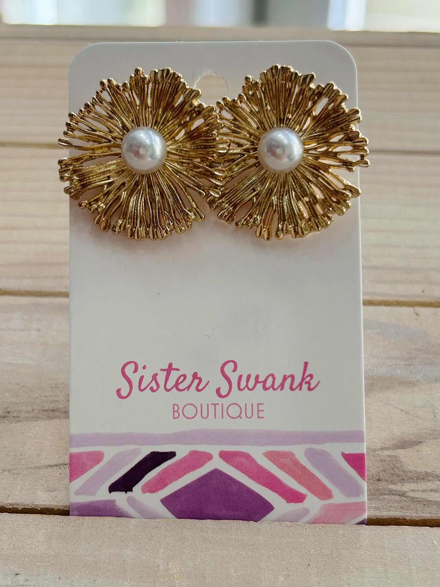 Large Metal Flower Post Earrings - Gold