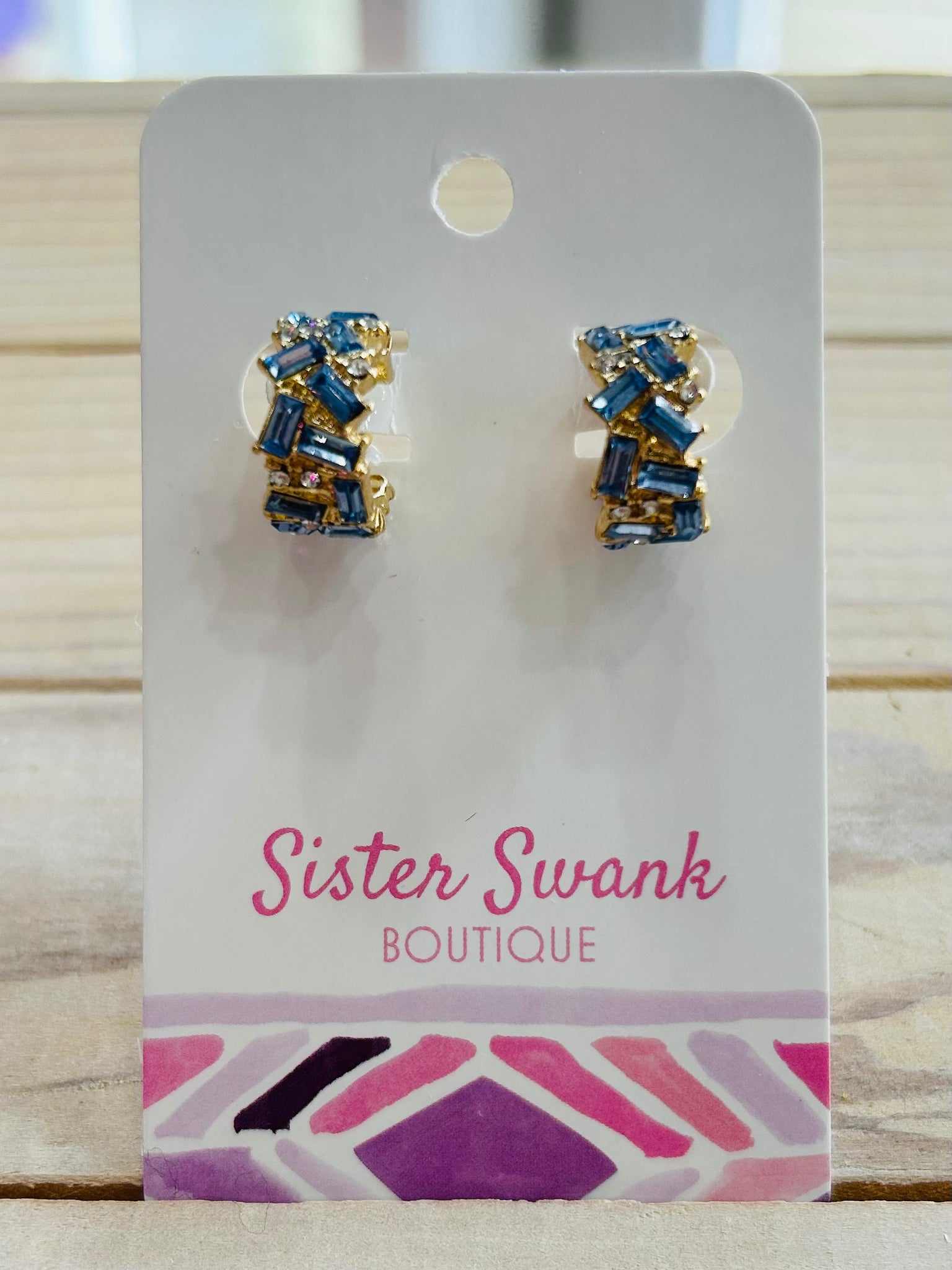 Rhinestone Studded Hoop Earrings - Blue