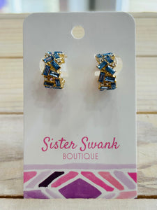 Rhinestone Studded Hoop Earrings - Blue
