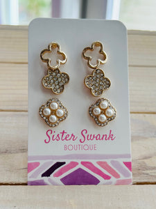 Set of Three Clover Stud Earrings - Gold