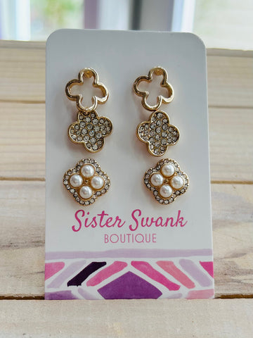 Set of Three Clover Stud Earrings - Gold