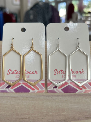 Simple Metal Stretched Hexagon Drop Earrings