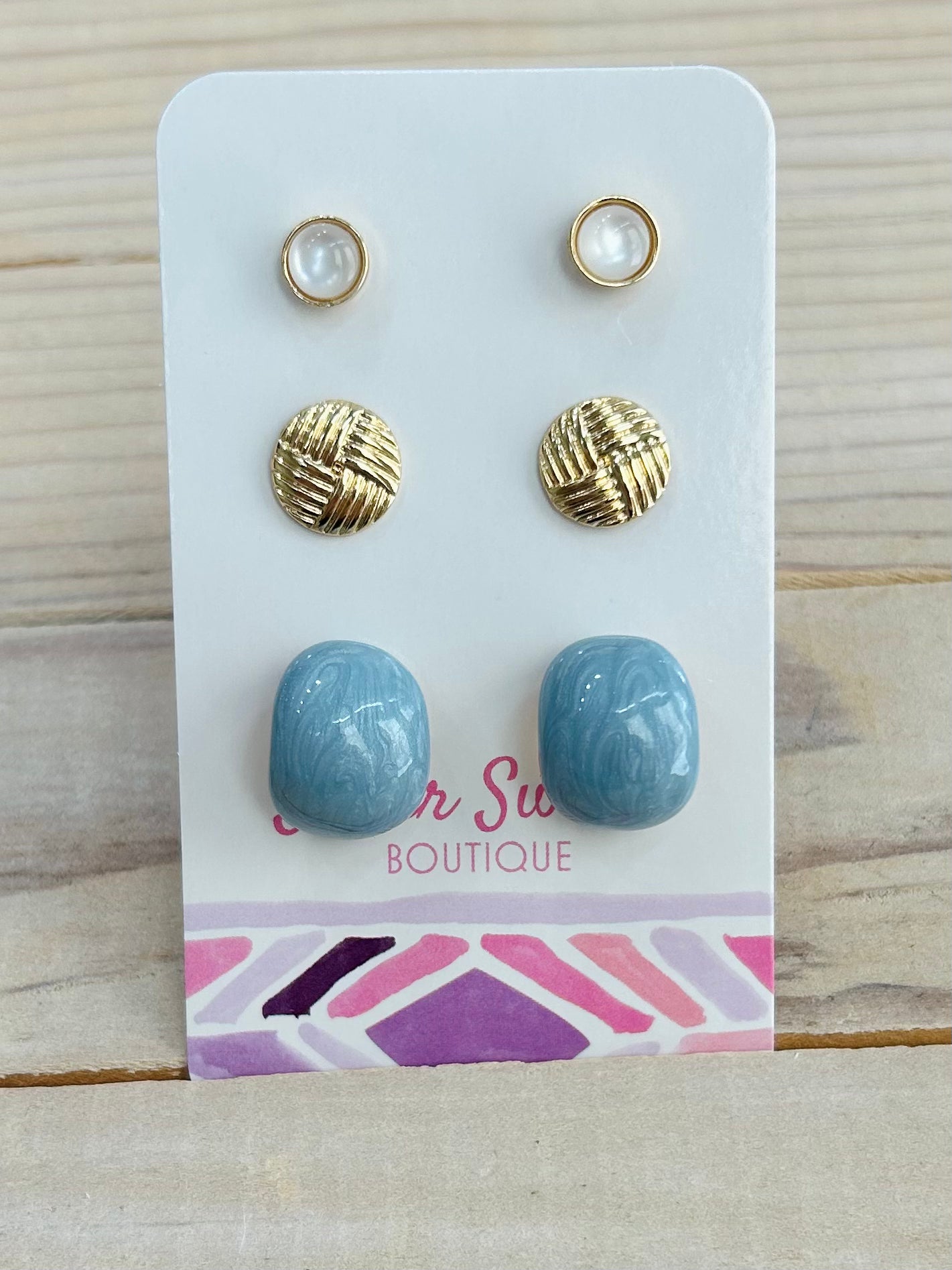 Set of Three Stud & Hoop Earrings - Blue