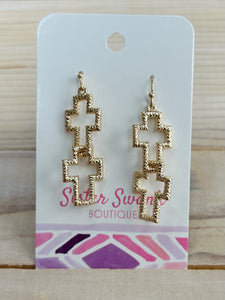 Linked Hollow Cross Dangle Earrings - Gold