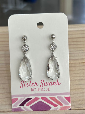 Silver Linked Crystal Teardrop Drop Earrings