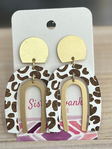 Wooden Leopard Print Arch Drop Earrings