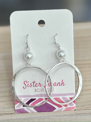 Worn Circular Drop Earring With Pearl Post