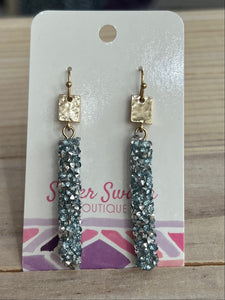 Gold Sqaure Dangle Rhinestone Earrings