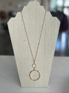 Long Rhinestone and Bamboo Pendant Necklace
