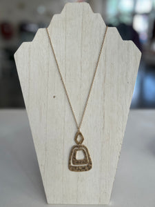 Long Hammered Geometric Pendant Necklace