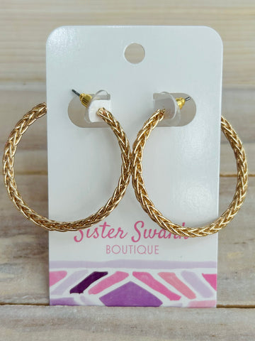 Braided Metal Hoop Earrings - Gold