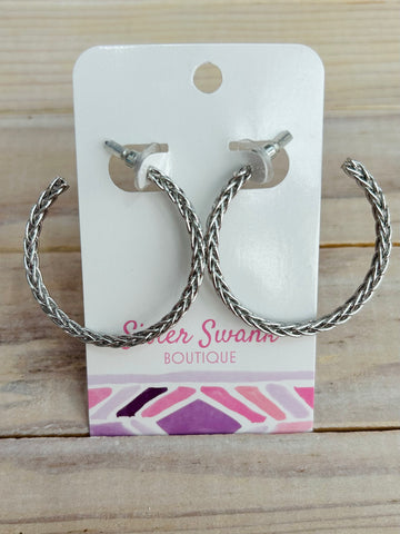 Braided Metal Hoop Earrings - Silver