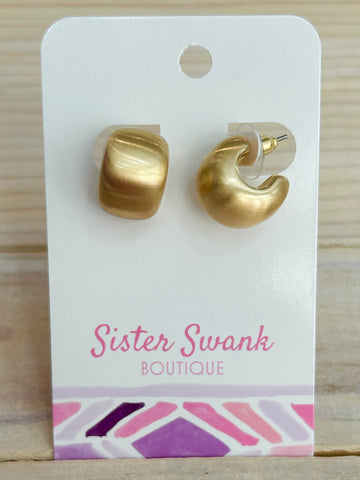 Chunky Brushed Metal Hoop Earrings - Gold