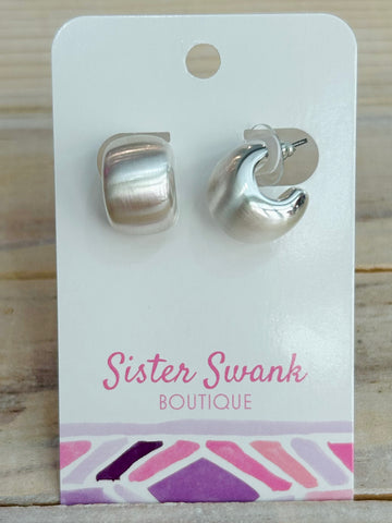 Chunky Brushed Metal Hoop Earrings - Silver