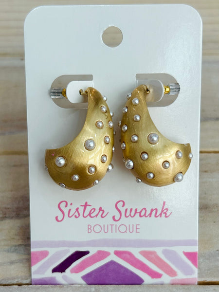 Pearl Teardrop Post Drop Earrings - Gold