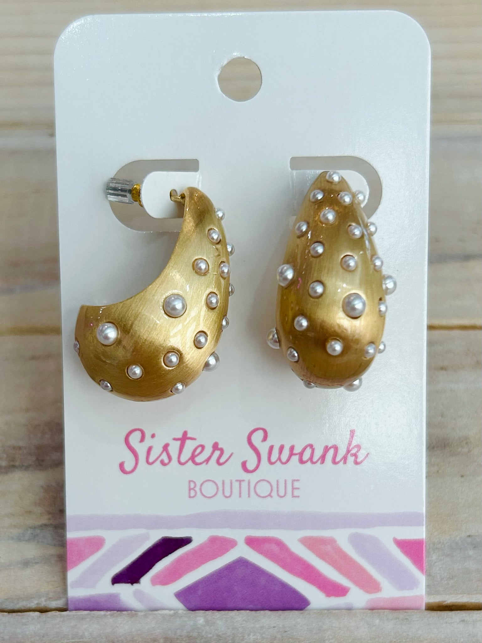 Pearl Teardrop Post Drop Earrings - Gold
