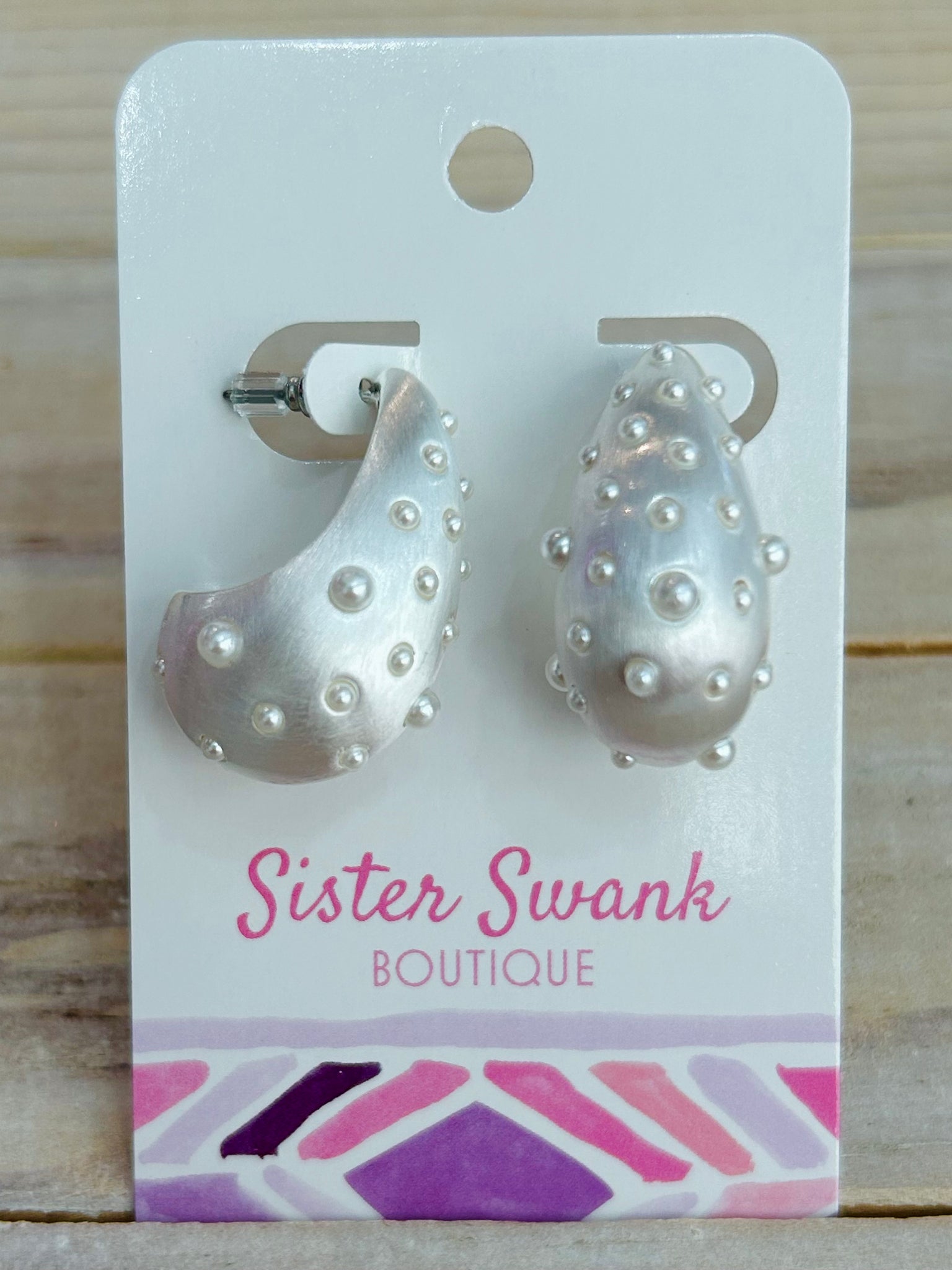 Pearl Teardrop Post Drop Earrings - Silver
