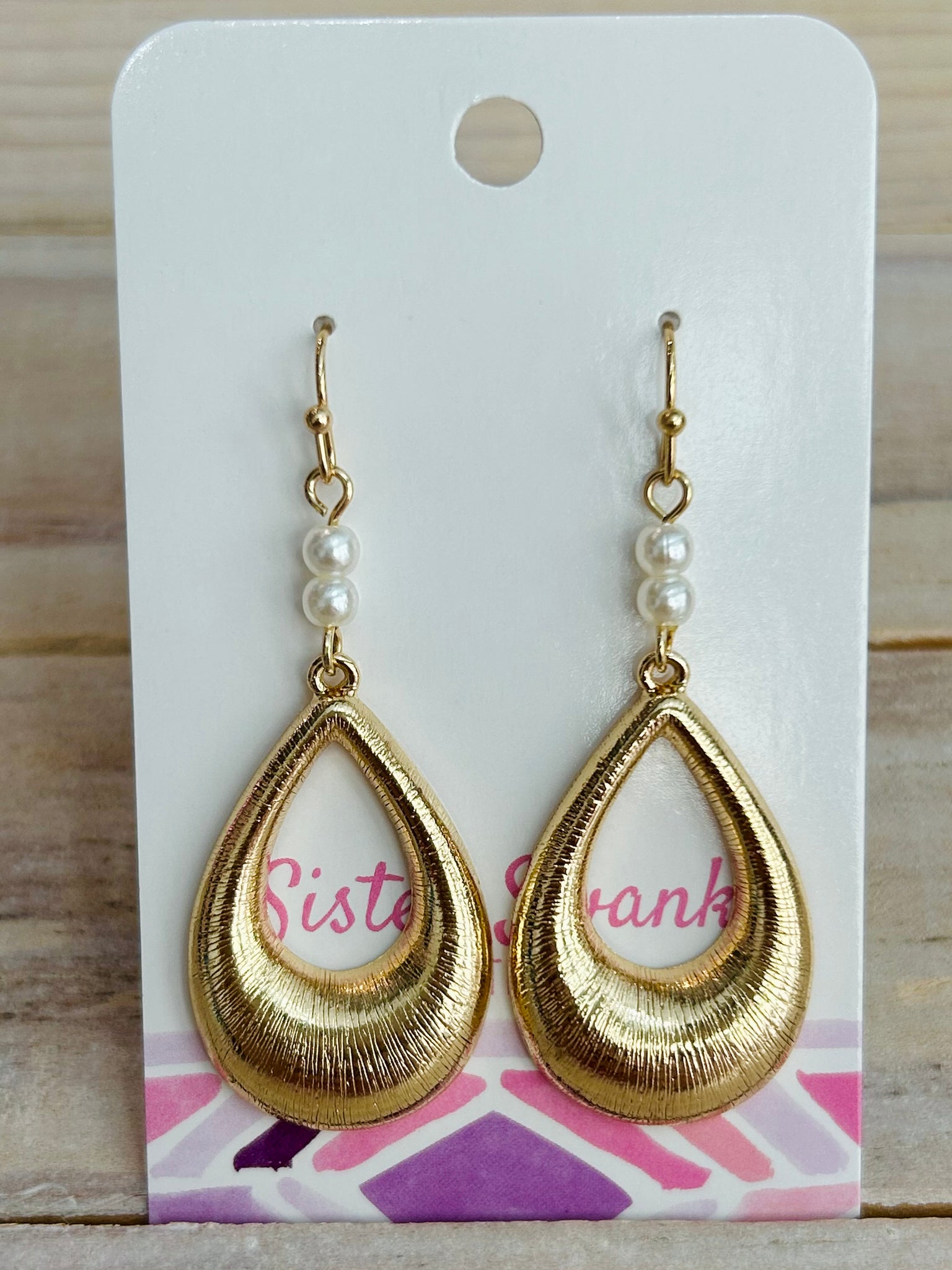 Textured Teardrop Drop Earrings - Gold