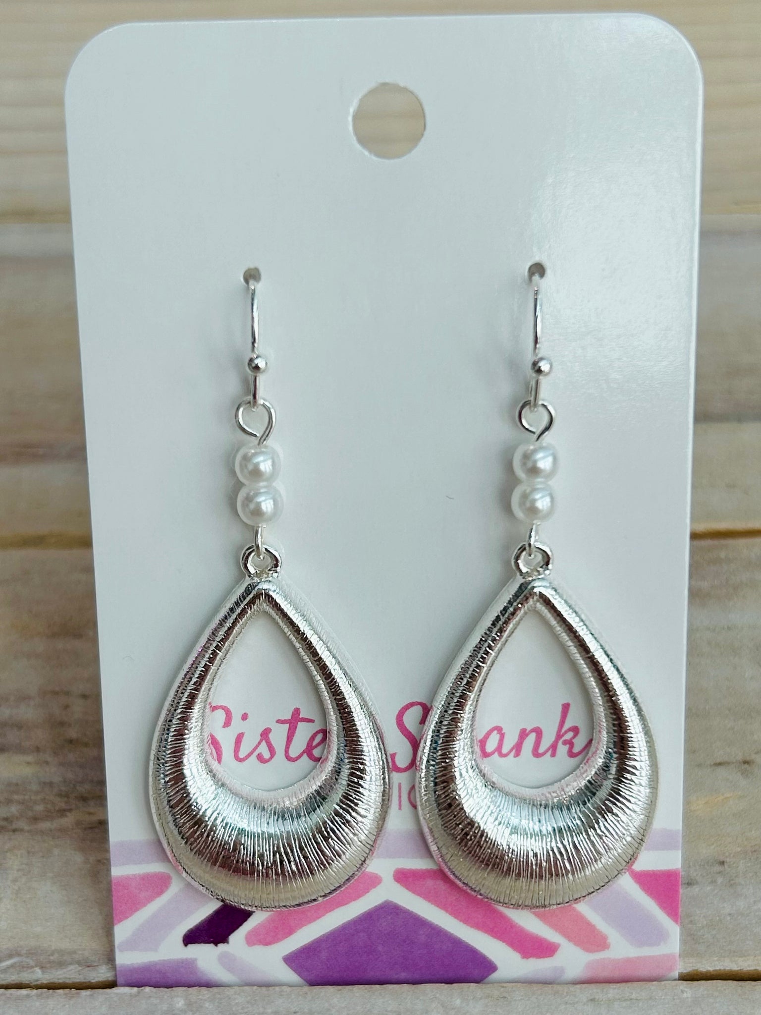 Textured Teardrop Drop Earrings - Silver