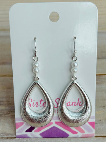 Textured Teardrop Drop Earrings - Silver