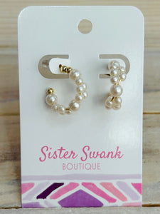 Pearl Beaded Hoop Earrings - Gold