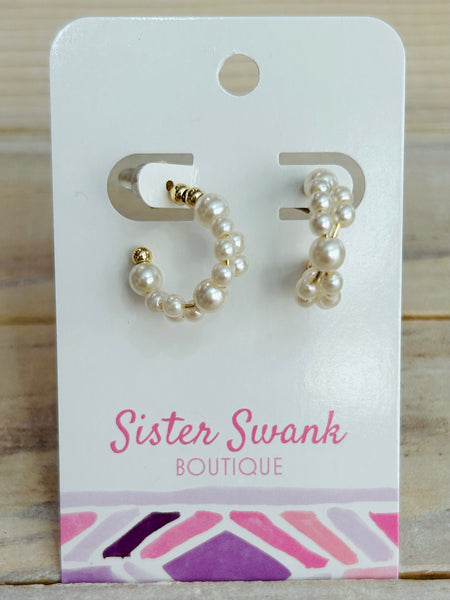 Pearl Beaded Hoop Earrings - Gold