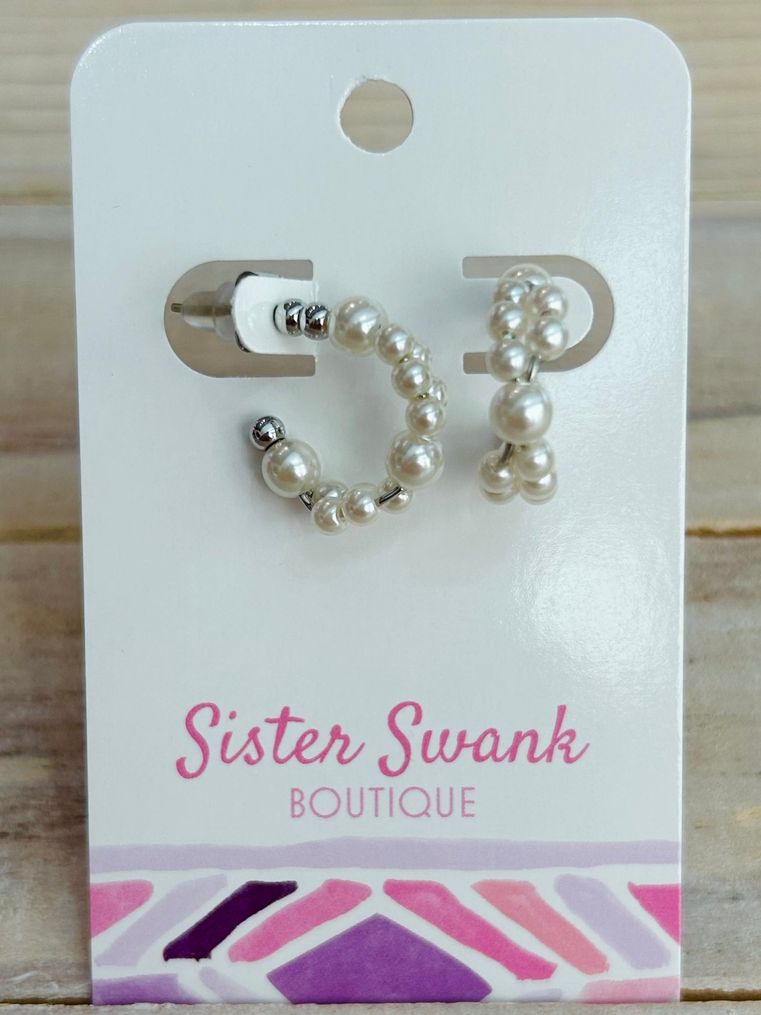 Pearl Beaded Hoop Earrings - Silver