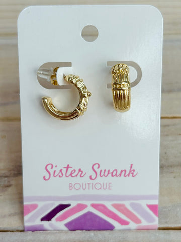 Textured Metal Hoop Earrings - Gold