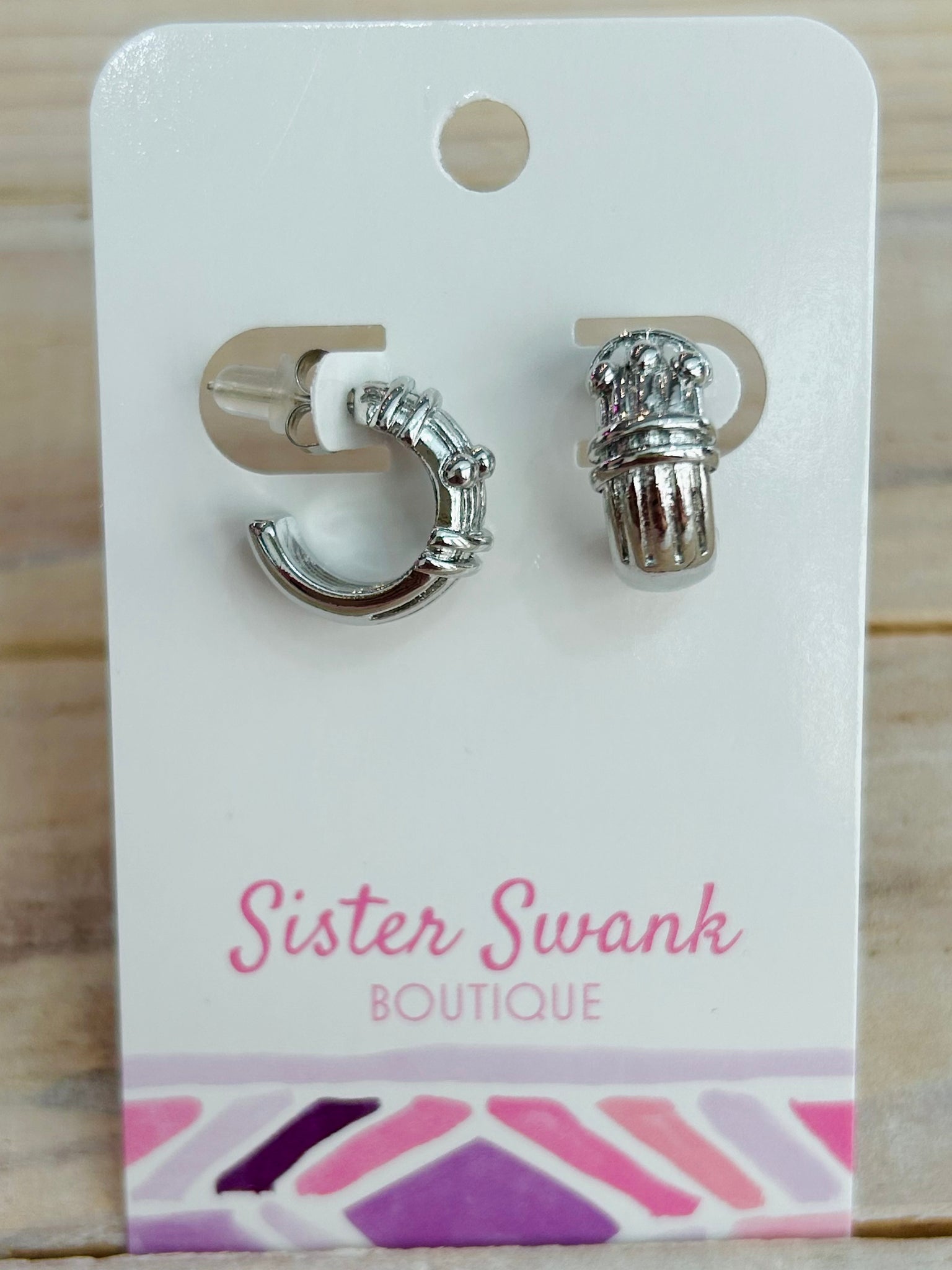 Textured Metal Hoop Earrings - Silver